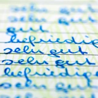 Detailaufnahme handgeschriebener Zeugnisnoten. Zu lesen ist "sehr gut", "gut", "befriedigend".